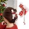 1Pcs Christmas Hair Bow Clips for Women Xmas Winter Claw Clips with Plush Bow Tassel Design New Year Hair Accessories for Thick Thin Long Hair, Cute Claw Clips Holiday Non-Slip Shark Clips view 1