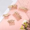 6pcs Leaf Hair Side Combs Gold Rhinestone Hair Comb Clips French Twist Hairs Slide Comb with Teeth Wedding Headpiece for Women Bride Bridesmaid Christmas Party Prom Dance Accessories view 3