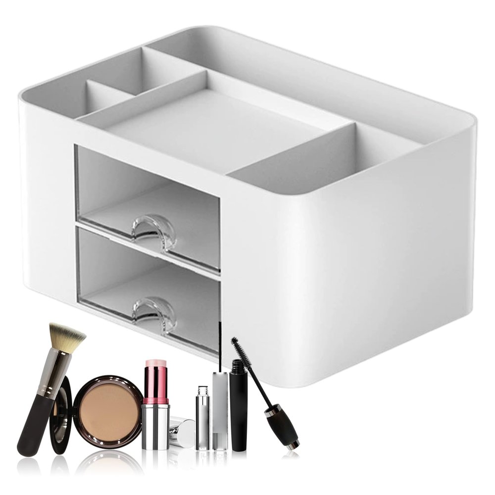 1PC Makeup Organizer with Drawers, Cosmetic Storage Box, Clear Desktop Organizer for Makeup Brushes, Skincare, Office Supplies..