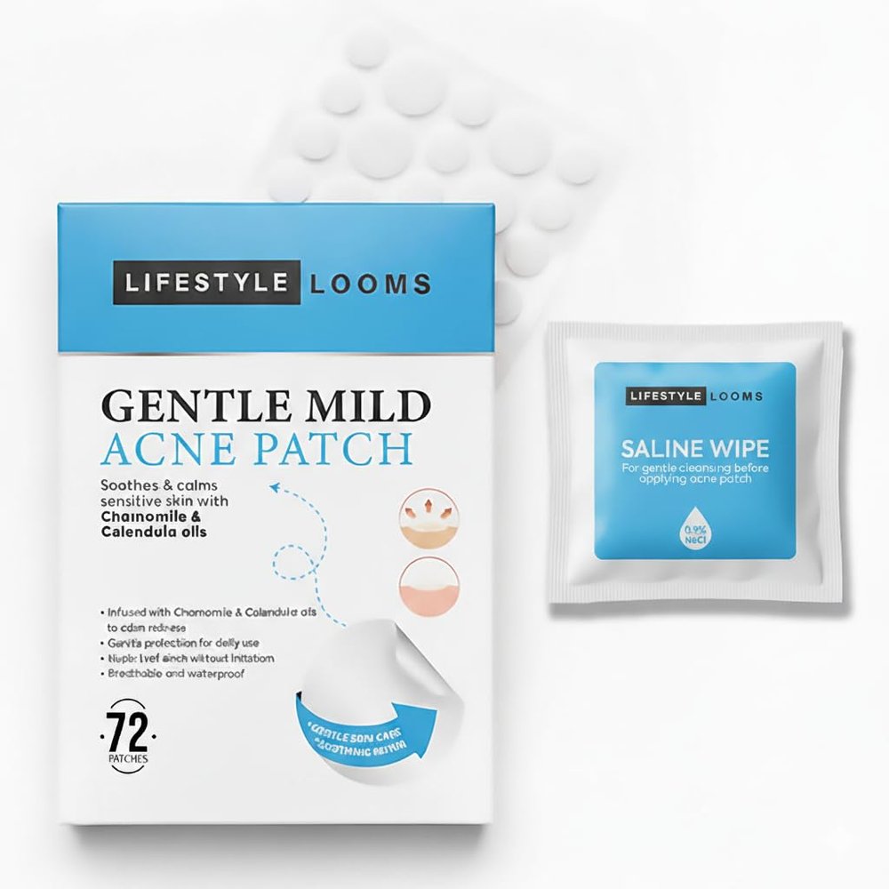 LIFESTYLELOOMS Sensitive Skin Acne Pimple Patches Hydrocolloid Chamomile Calendula Acne Patch, Invisible Spot Stickers with Saline Wipe (72 Count)