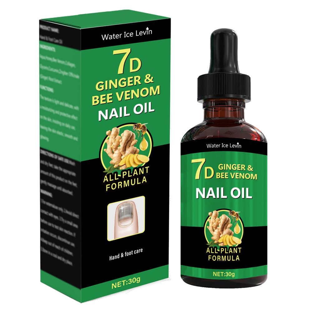 2PCS Bee Venom Ginger Nail Treatments, 7 Days Ginger Cuticle Care Oil for Nails for Strengthen nails & Promote Nail Growth