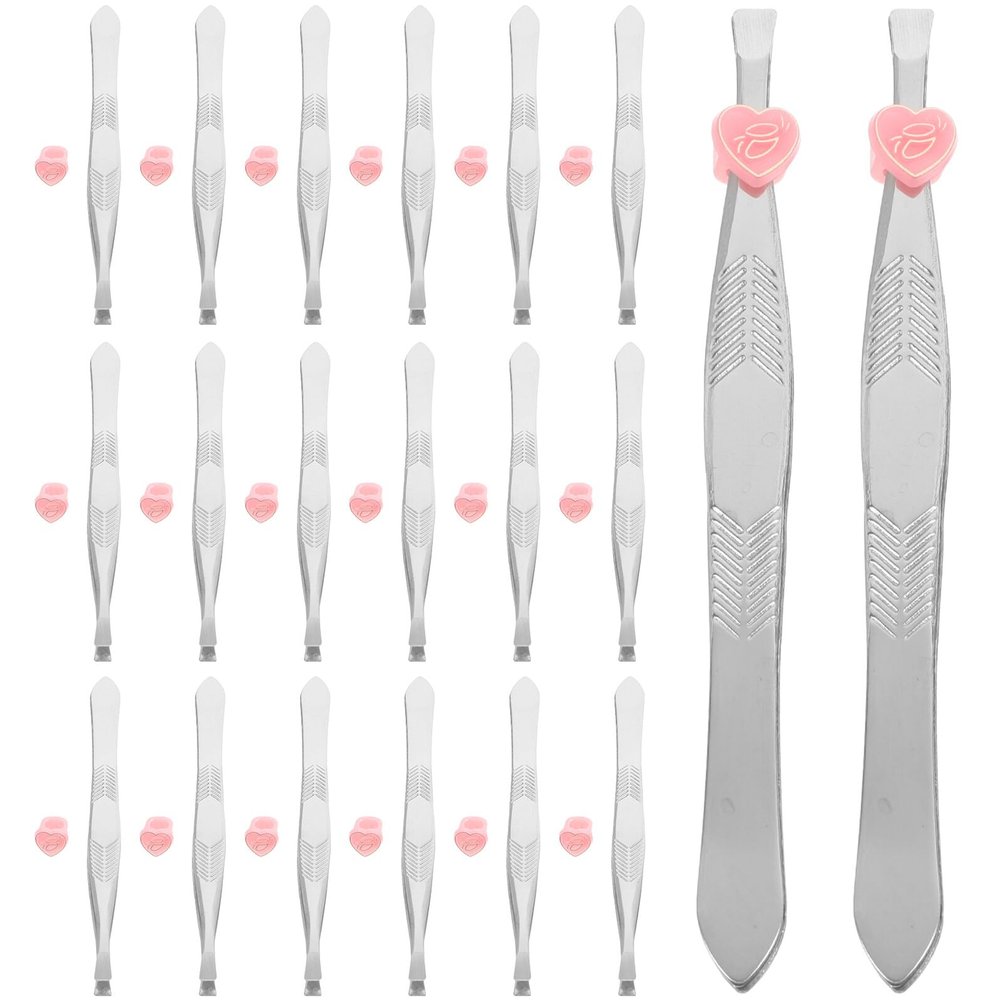 Abaodam 24pcs Stainless Steel Eyebrow Tweezers for Women Flat and Slanted Tips Precision Hair Removal Tools Multipurpose Beauty Grooming Accessories for Facial Hair and Eyelash Application