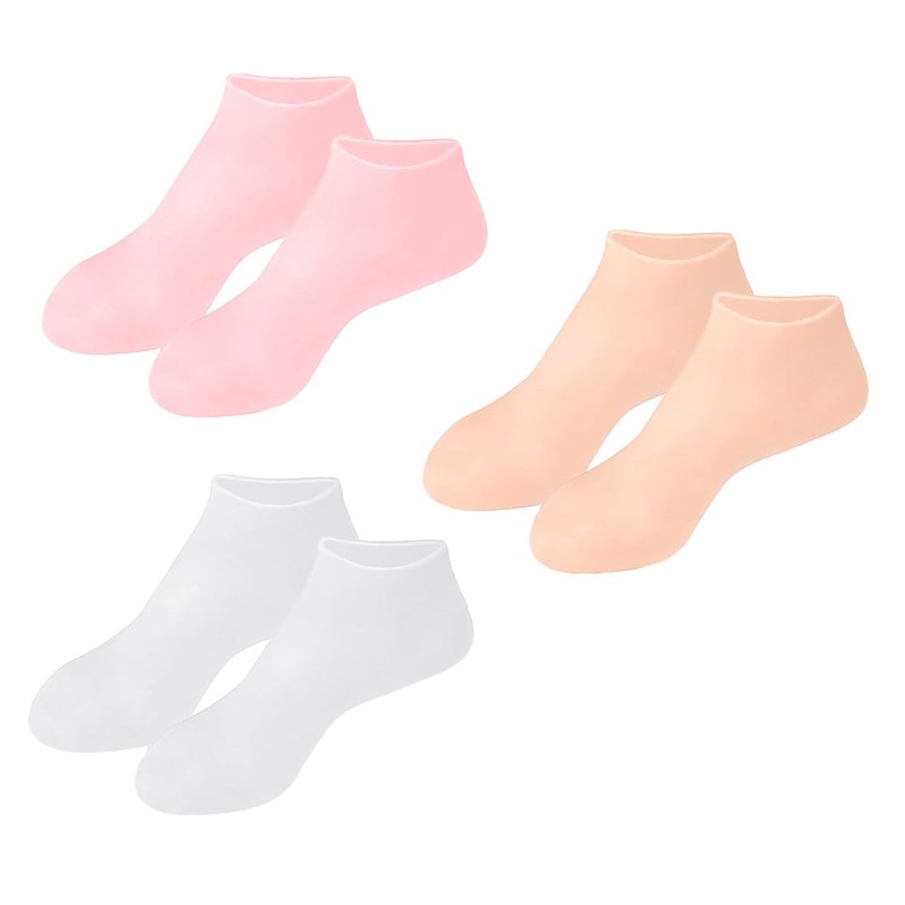 Alipis 3Pairs Moisturizing Socks for Dry Cracked Feet Elastic Foot Care Socks with Deep Penetration for Women Includes White Pink and Nude Colors