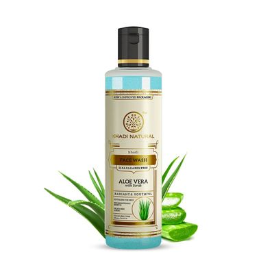 Khadi-N.a.t.u.r.a.l Aloe Vera Face Wash with Scrub | Wash for Younger-Looking Skin | Scrub for Fighting Early Signs of Ageing | Paraben & SLS Free | Suitable for All Skin Types | 210ml
