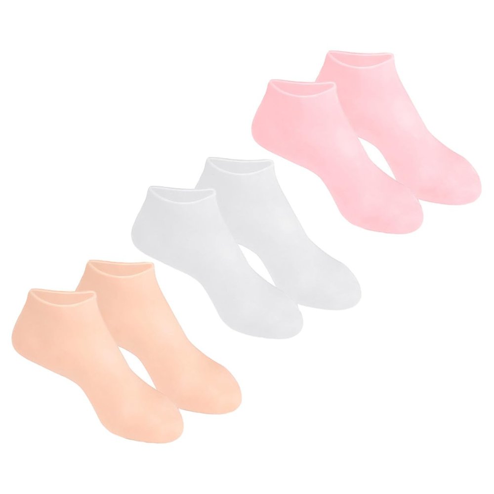 NIYANGLE 3Pairs Moisturizing Socks for Women Hydrating Foot Covers for Dry Cracked Heels Breathable Lightweight Foot Protective Socks for Intensive Skin Softening and Callus Care XL White