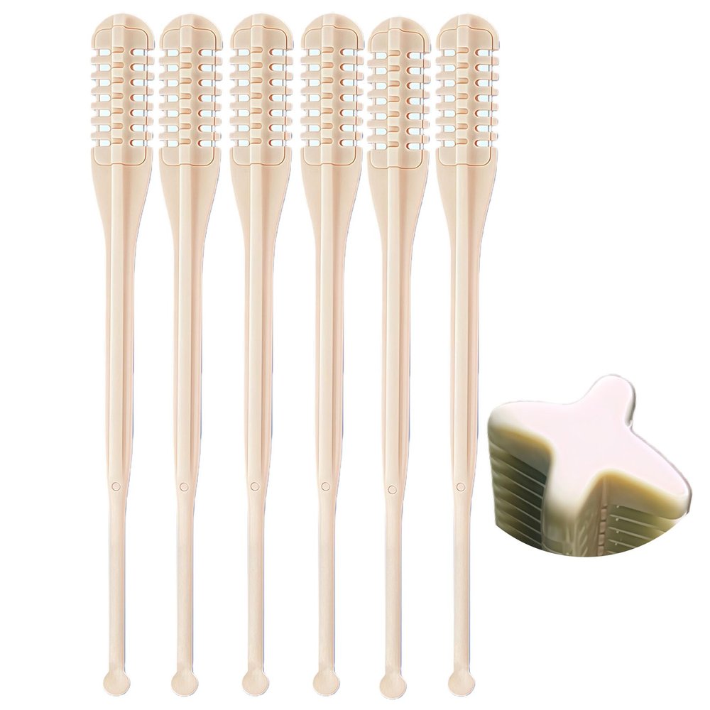 6PCS 2 IN 1 Nose Hair Trimmer Nasal Cutter Remover Removal Women Men Ear Manual Nostril Sightfelt Razor Shaver Double Sided Knife Disposable Rotating Stick 360 Head Trim Razors Blade Stick (Beige,6PC)