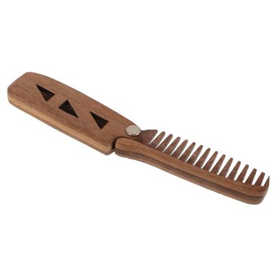 Zerodeko Sandalwood Folding Beard Comb for Men with Wide Teeth Hollow Design Natural Wooden Grooming Tool with PU Protective Case Portable Pocket Comb for Mustache Styling and Hair Care