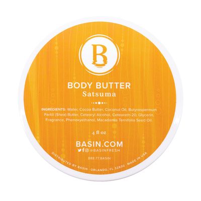 Basin Satsuma Body Butter - Natural Japanese Orange Citrus Scent Moisturizer with Shea Butter & Cocoa Butter - Energizing Body Cream for All Skin Types - Made in USA