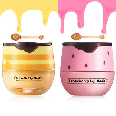 2 Packs Fruit Lip Balm, Moisturizing & Smoothing Lip, Hydrate Repair Prevent Dry Cracked Lip Sleeping Lip Mask, Effective Reduces Lip Lines Lip Care (Strawberry & Honey)