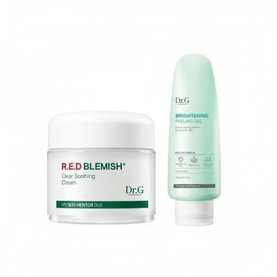 Dr. G Red Blemish Clear Soothing Korean Moisturizer Face Cream and Brightening Peeling Gel Bundle - Cica, Korean Skin Care Moisturizer, Korean Face Moisturizer, Facial Moisturizer, Korean Skincare
