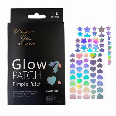 Wright Glow By Taylor Overnight Pimple Fix Patches  Natural Ingredients, Star & HeartShaped Hydrocolloid Stickers, Dual Size 6785mm & 6698mm, 116 Patches for Clear, Confident Skin