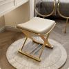 IPHR Luxury Modern Vanity Stool with Gold X-Frame Metal Legs, Cream Leather Ottoman Bench Seat for Bathroom, Living Room, Makeup, 17.72 x 14.96 inches (Gold) view 2