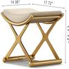 IPHR Luxury Modern Vanity Stool with Gold X-Frame Metal Legs, Cream Leather Ottoman Bench Seat for Bathroom, Living Room, Makeup, 17.72 x 14.96 inches (Gold) view 3