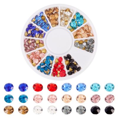 Craftora 240Pcs Glass Rhinestone Gems 4mm Flatback Rhinestones Round Crystal Gems, Mixed Color Pointed Back Diamond Rhinestone Beads for Woman Nail Art Bedazzling Crafting