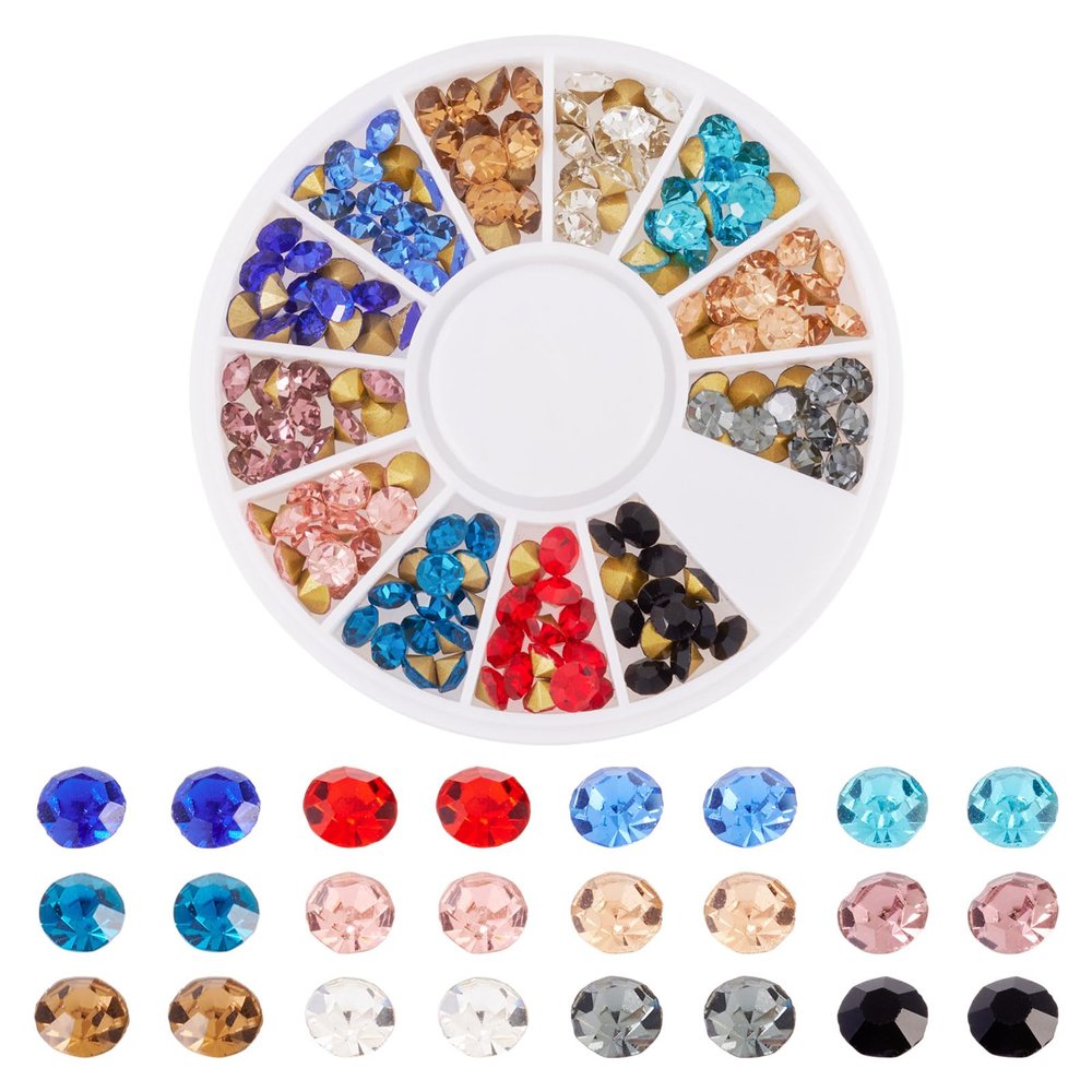 Craftora 240Pcs Glass Rhinestone Gems 4mm Flatback Rhinestones Round Crystal Gems, Mixed Color Pointed Back Diamond Rhinestone Beads for Woman Nail Art Bedazzling Crafting