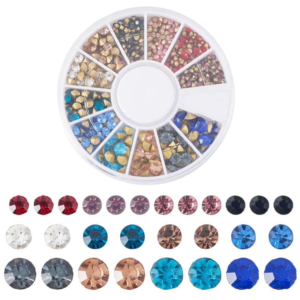 Craftora 360Pcs Glass Rhinestone Gems 2mm 3mm 4mm Flatback Rhinestones Round Crystal Gems Mixed Color Pointed Back Diamond Rhinestone Beads for Woman Nail Art Bedazzling Crafting