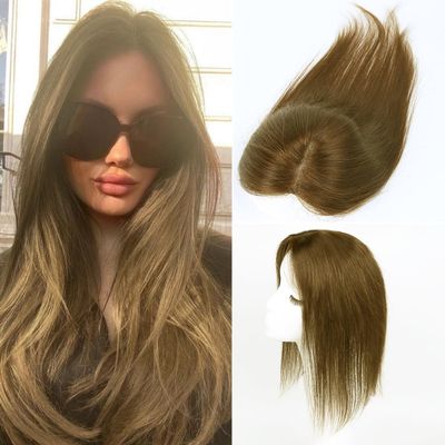 Iwig Hair Toppers for Women Real Human 360 Clip in Hair Topper No Bangs Upgrade Handmade Swiss Lace Base Top Extensions 12 inch Light Brown