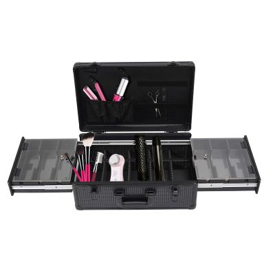BGSHKAL Makeup Train Case with Lighted Mirror, Cosmetic Organizer Cosmetology Case on Wheels Makeup Travel Bag Scissor Pocket Baffle Multiple Compartments Dual Locks for Hairdressers, Pet Groomers