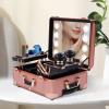 BGSHKAL 3 Tier Rolling Makeup Train Case with Lighted Mirror, Large Cosmetic Organizer Rolling Makeup Case Cosmetology Case on Wheels Makeup Travel Bag 110.23 Lbs Load Capacity Height Adjustable view 3