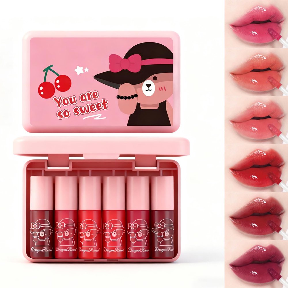 6 Colors Lip Tint Stain Set,Lip Gloss for Women,bright moisturizing lip gloss,Velvet Watery Lip Stain Moisturizing Mini Liquid Lipstick,Long lasting Non-Stick Cup, Multi-use Lip and Cheek Tint(Set a)