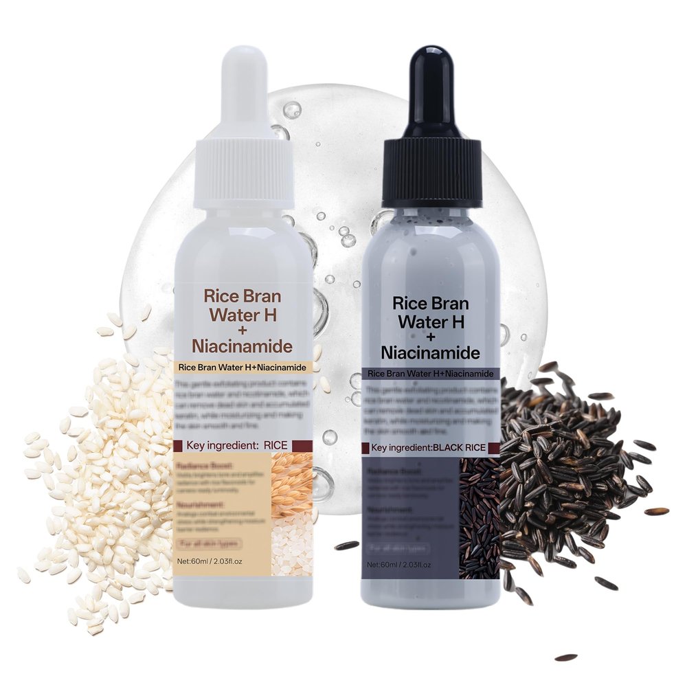 Black and white rice exfoliant ampoule,rice exfoliator,Rice Bran Water H+Niacinamide,Gently removes dead skin,Deep moisturizing and brightening skin tone,Suitable for all skin types,2PCS.