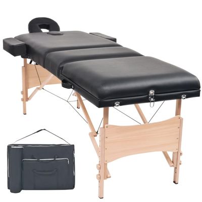 CUMYZO Black 3-Zone Folding Massage Table with Adjustable Headrest and Armrests, 3.9" Thick Cushion, Portable with Carrying Bag,110153,Black