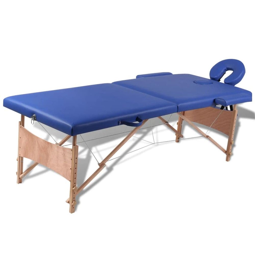 CUMYZO Professional Blue Portable Massage Table with 2 Zones, Wooden Frame, and Adjustable Height,110075,Blue