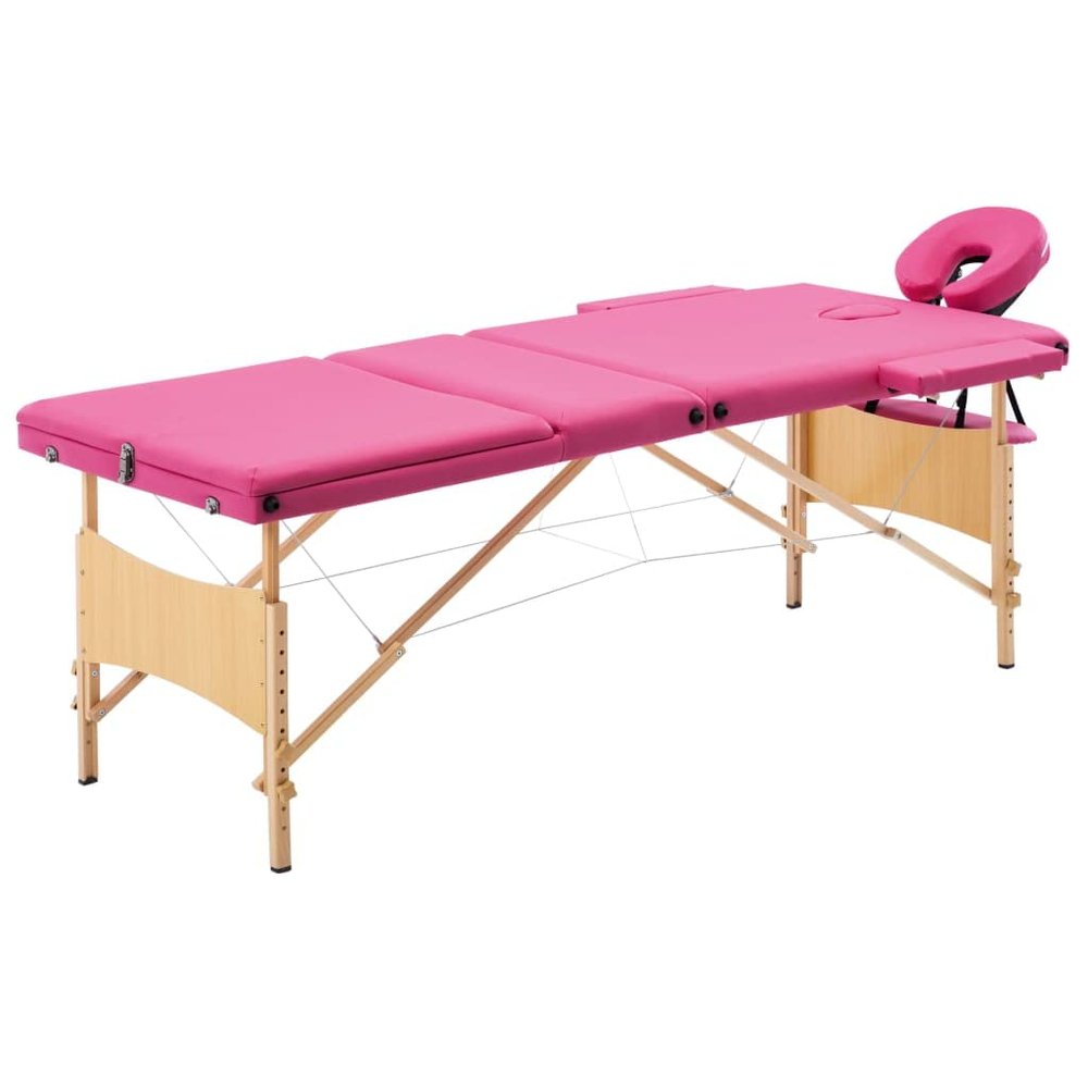 CUMYZO Premium Pink Massage Table 3 Zones - Foldable & Portable - Adjustable Wooden Spa Bed with Durable Faux Leather,110188,Pink