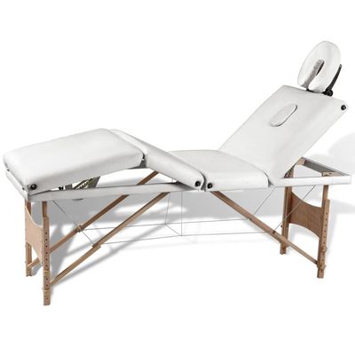 CUMYZO Portable Massage Therapy Table with Wooden Frame, Foldable and Adjustable 4-Zone Cream White Massage Bed with Carrying Bag,110096,White