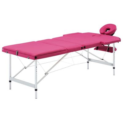 CUMYZO Adjustable 3 Zones Aluminum Massage Table in Pink - Portable & Foldable with Carrying Bag,110197,Pink
