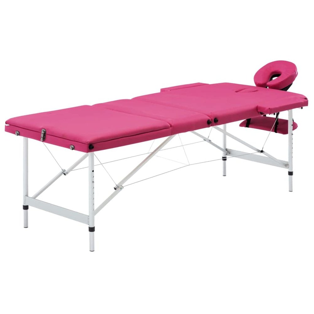 CUMYZO Adjustable 3 Zones Aluminum Massage Table in Pink - Portable & Foldable with Carrying Bag,110197,Pink
