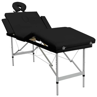 CUMYZO Professional Portable Massage Table with Headrest, 4 Zones, Black Faux Leather, Aluminum Frame, Adjustable Height, 330 lb Capacity,110099,Black