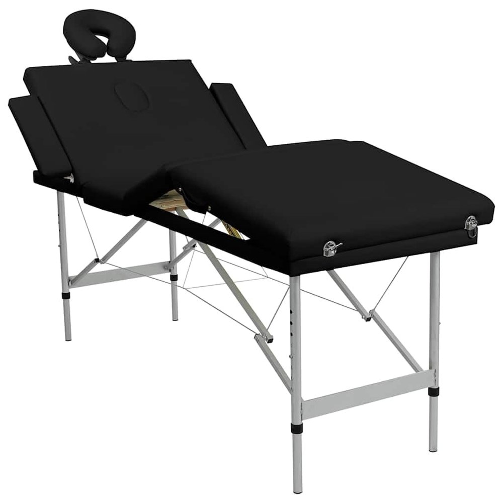CUMYZO Professional Portable Massage Table with Headrest, 4 Zones, Black Faux Leather, Aluminum Frame, Adjustable Height, 330 lb Capacity,110099,Black