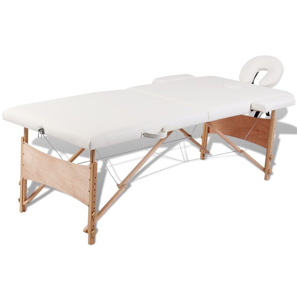 CUMYZO Cream White Portable Massage Table with 2 Zones, Foldable with Wooden Frame and Adjustable Height,110078,White