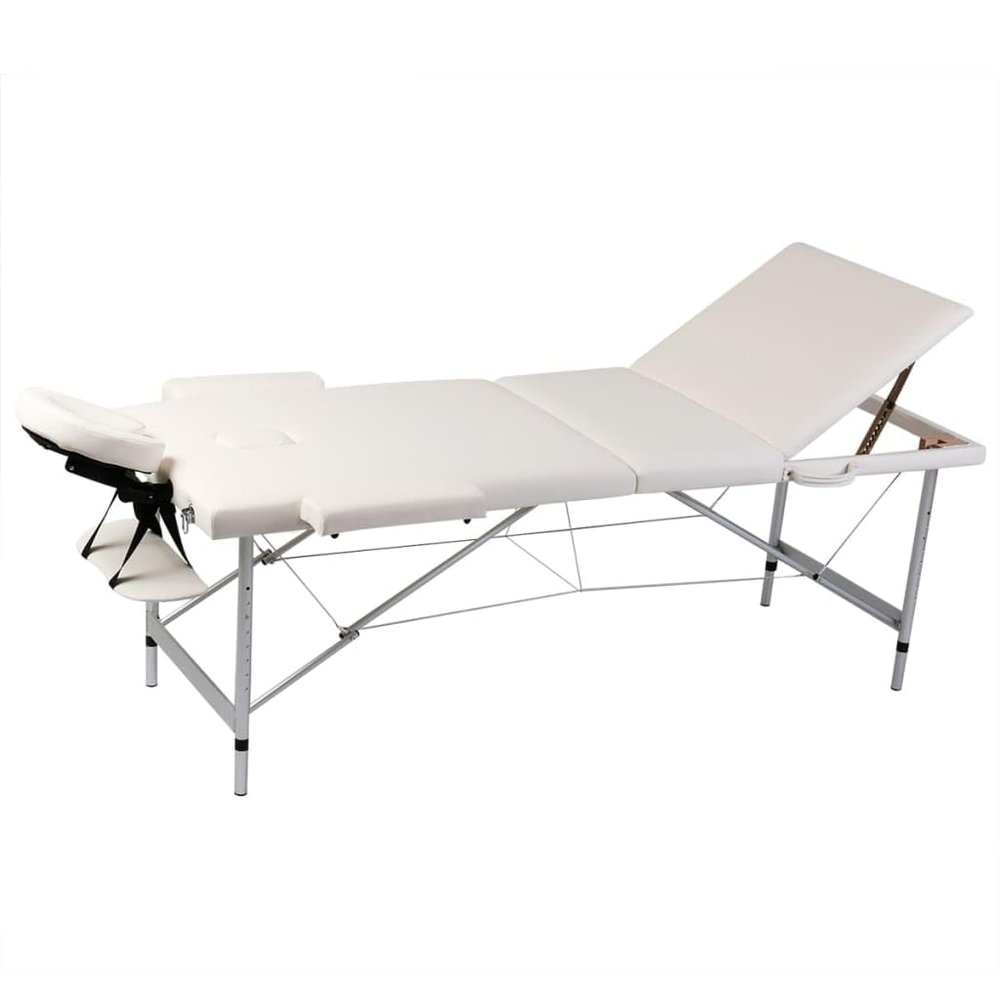 CUMYZO Adjustable Cream White Massage Table, 3 Zones, Aluminum Frame, Portable with Carrying Bag,110089,White