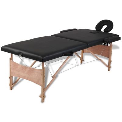 CUMYZO Portable Black Massage Table with 2 Zones and Wooden Frame, Adjustable Height, Foldable Design,110077,Black