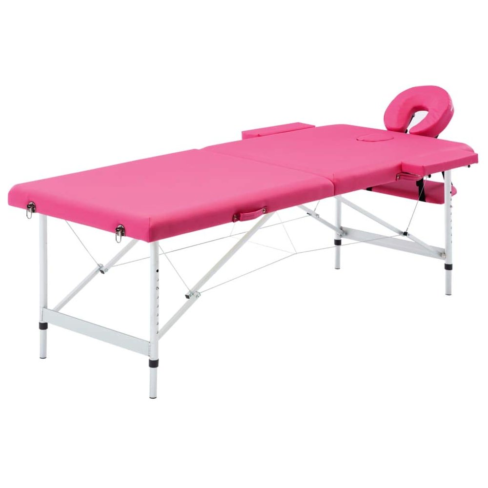 CUMYZO Portable Massage Table 2 Zones Foldable Aluminum Frame Lightweight Therapy Bed, Pink,110194,Pink