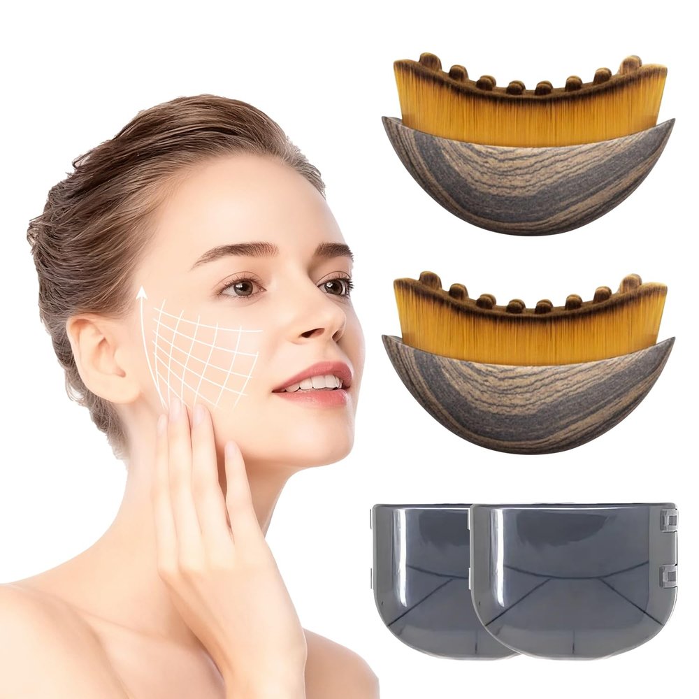 2-Piece Set of Lymphatic Drainage Massager, Facial Contour Brush, Facial Dry Brush, Double Chin Reducer for Shaping, deswelling, detoxification and Lifting, improving Skin Radiance and Absorption.