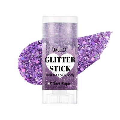 DAGEDA Dark Purple Body Glitter Stick,Sparkly Face Glitter Makeup,Holographic Hair Glitters Mermaid Makeup Rave Outfits for Women, Shimmer Face Paint Stick Singer Concert Accessories