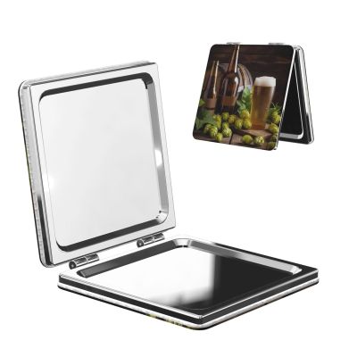 GTKSYNVE Handheld Compact Makeup Mirror for Pocket Purse, 1x/2x Magnifying Double-Sided Cosmetic Mirror, Mini Foldable Travel Mirror Pu Leather Beer and Hop Cones Vanity Mirrors Gift