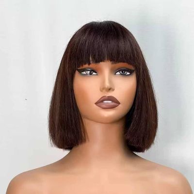 #2 Color Bob Double Drawn Bone Straight Human Hair Wigs With Bangs 13x4 HD Lace Front Human Hair Pre Plucked Remy Hair 150% Density 8Inch(12 Inch)