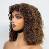 180% Density Bob Pixie Curly Human Hair Wig With Bangs 100% Human Hair Wig for Black Women 13x4 HD Transparent Lace Front Wig Pre Plucked Glueless Natural Hairline Wig 10Inch(#4/27 Color Wig,8 Inch) view 1