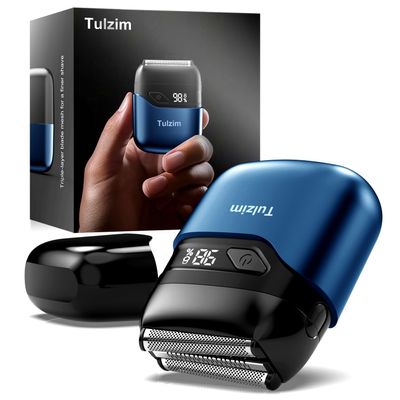 Tulzim Electric Foil Shaver for Men: Portable Electric Razor for Beard/Face, 3 Floating Blade LED Display USB-C Fast Rechargeable, IPX7 Waterproof for Travel & Home,Light Blue