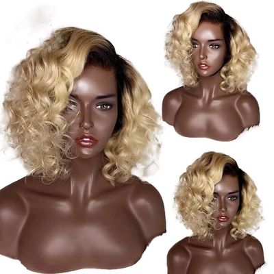 1B 613 Honey Blonde Color HD Transparent Lace Front Wig Short Pixie Bob Cut Water Wave 13X4 Lace Front Human Hair Wigs For Women Virgin Hair Pre Plucked 150% Density 8Inch(13X4 lace front wig,8 Inch)