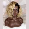 1B 613 Honey Blonde Color HD Transparent Lace Front Wig Short Pixie Bob Cut Water Wave 13X4 Lace Front Human Hair Wigs For Women Virgin Hair Pre Plucked 150% Density 8Inch(13X4 lace front wig,8 Inch) view 2