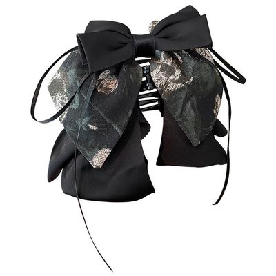 Elegant Hair Bow Clip, Black and Silver Floral Pattern, Large Decorative Barrette for Women