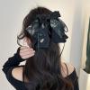 Elegant Hair Bow Clip, Black and Silver Floral Pattern, Large Decorative Barrette for Women view 3