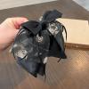 Elegant Hair Bow Clip, Black and Silver Floral Pattern, Large Decorative Barrette for Women view 4