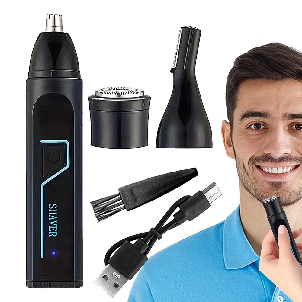 Ear Nose Hair Trimmer - Rechargeable Grooming Tool, High-Precision Rotary Blade, Waterproof Multi-Use Trimmer, Detachable Interchangeable Heads | Detail Facial Hair, Eyebrow Styling, Neckline Shaping