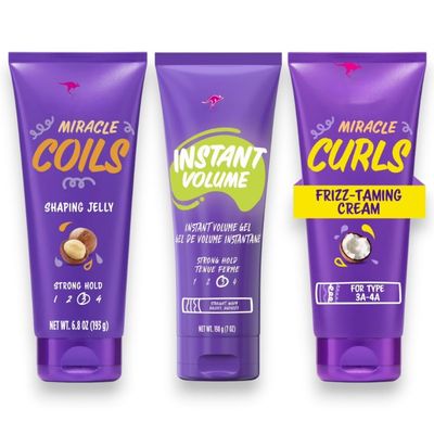 Au~ssie Hair Styling Variety Pack - Miracle Coils Jelly, Instant Volume Gel & Miracle Curls Cream, with Cocoa Butter, for Straight, Wavy & Curly Hair, Sulfate-Free, 3 (Pack)